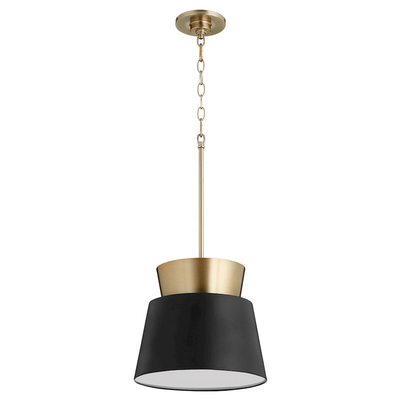 Quorum 1 Light Trapezoids Pendant, Noir/Aged Brass
