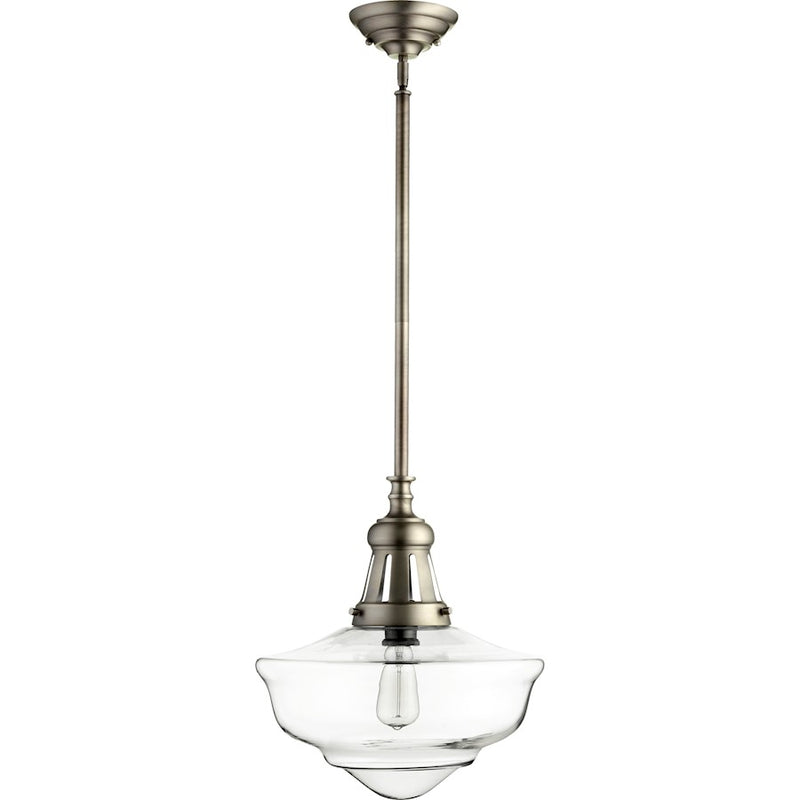 Quorum 15' Schoolhouse Pendant in Antique Silver /Clear