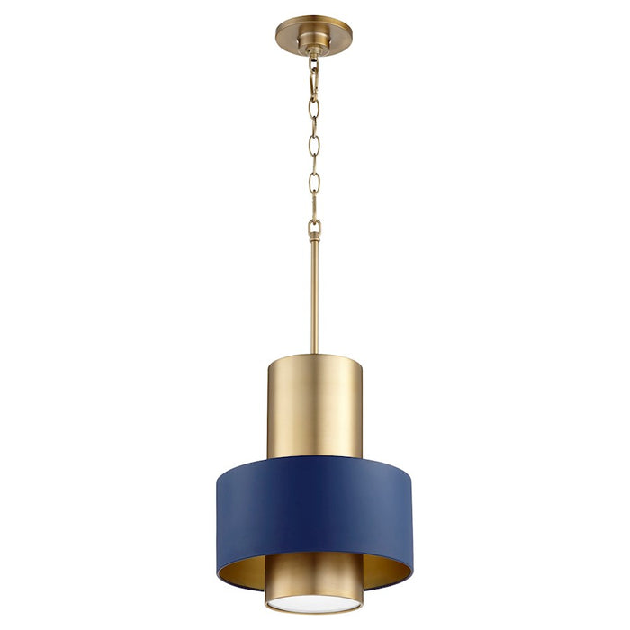 Quorum 1 Light Cylinder Drum Pendant, Aged Brass/Blue