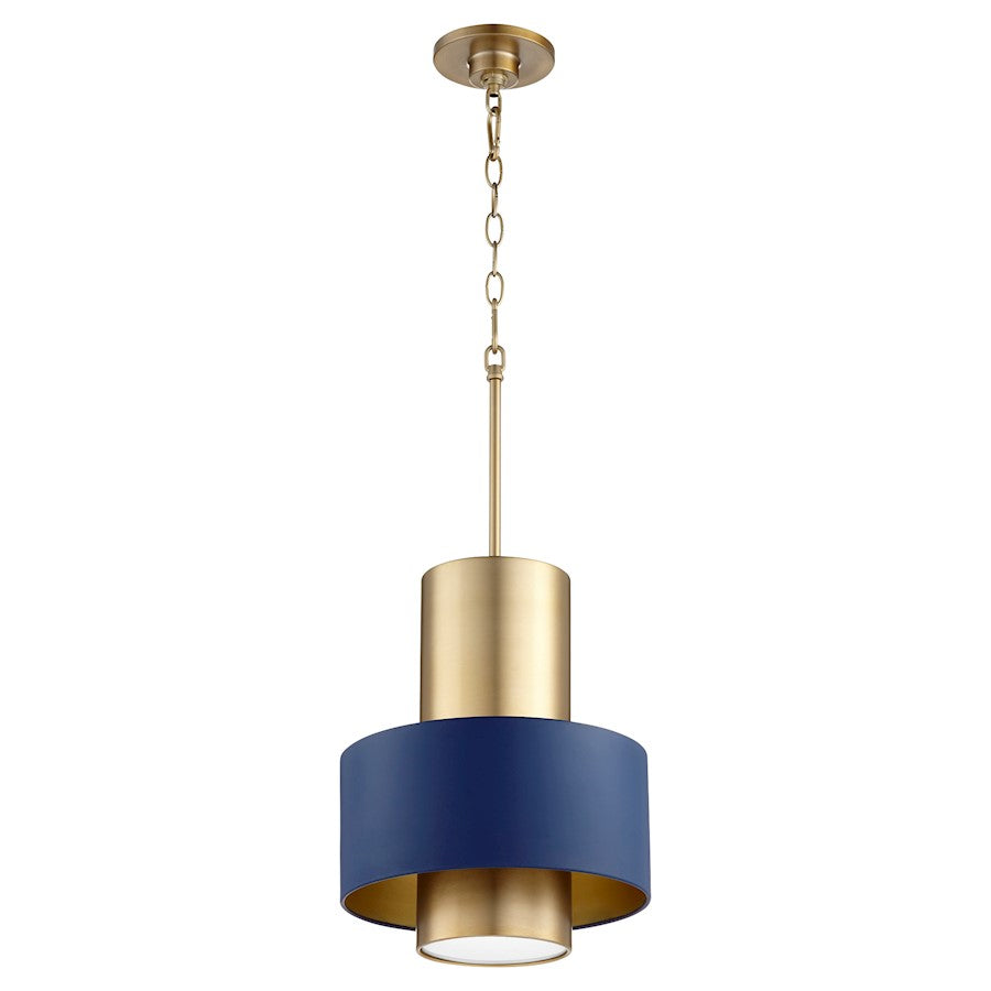 Quorum 1 Light Cylinder Drum Pendant, Aged Brass/Blue