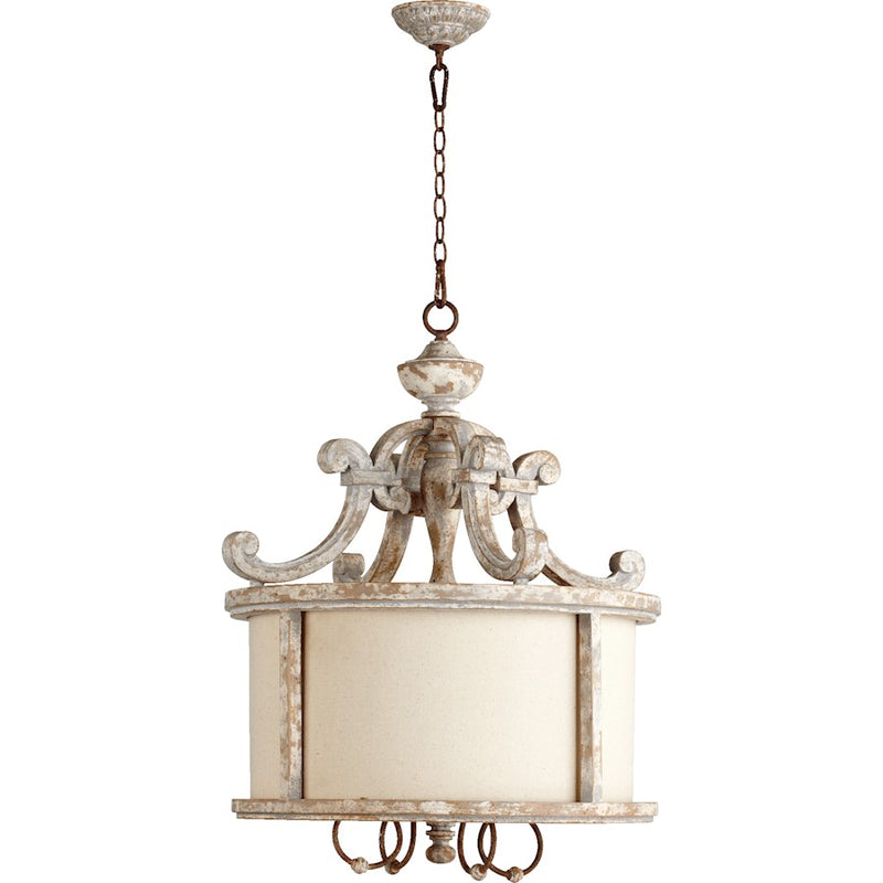Quorum La Maison 4 Light Pendant, Manchester Grey W/ Rust Accents