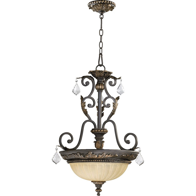 Quorum Rio Salado 3 Light Pendant, Toasted Sienna With Mystic Silver