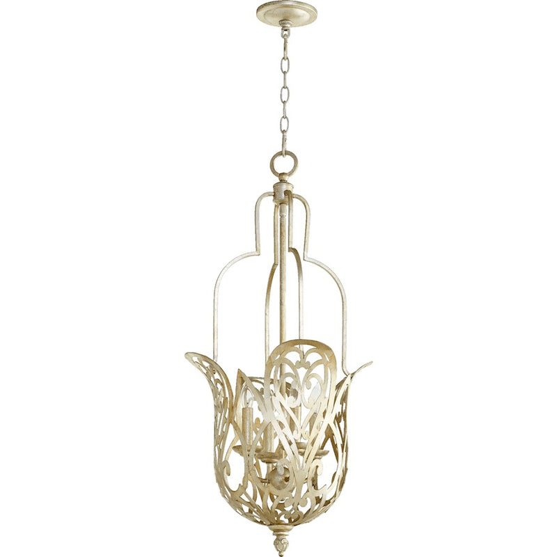 Quorum Le Monde 4 Light Pendant, Aged Silver Leaf
