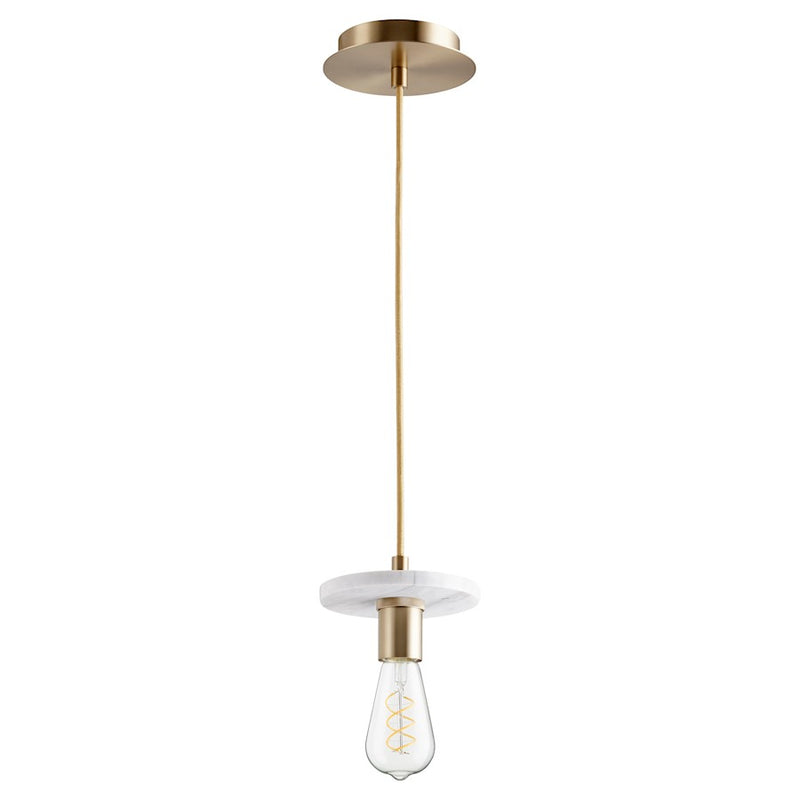 Quorum 1 Light Pendant, Aged Brass and White Marble