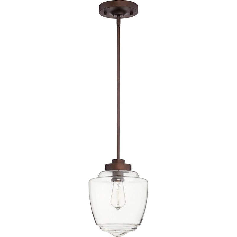 Quorum 9" Clear Acorn Pendant, Oiled Bronze