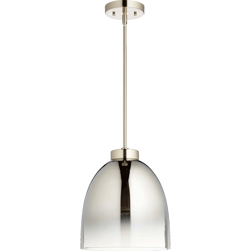 Quorum 1 Light Pendant, Satin Nickel W/ Chrome Ombre