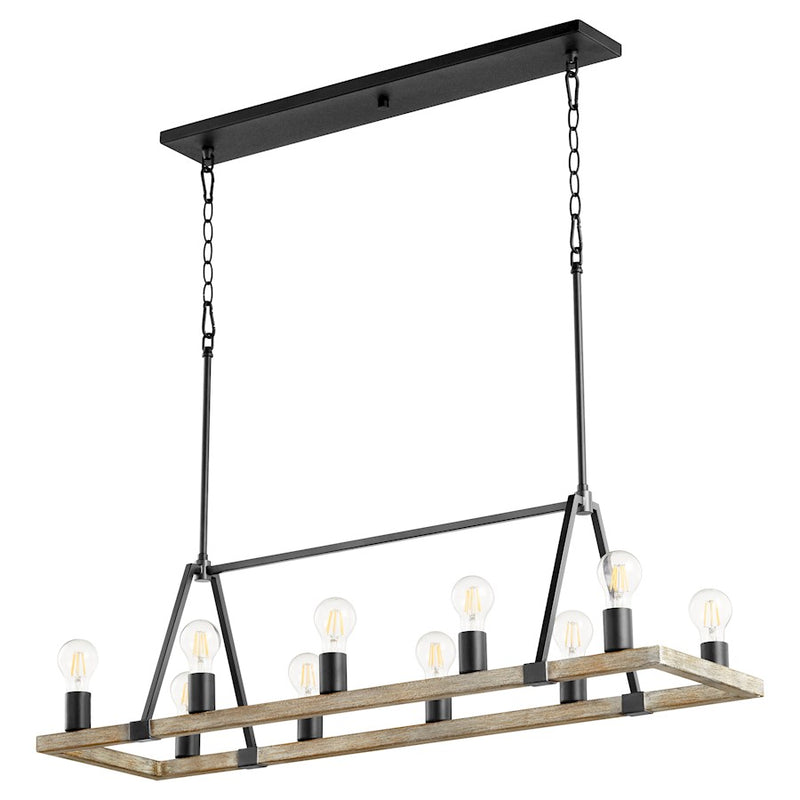 Quorum Paxton 10 Light Chandelier, Noir and Weathered Oak Finish