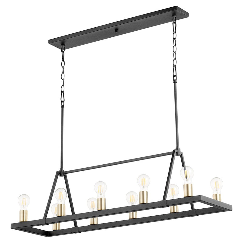 Quorum Paxton 10 Light Chandelier, Noir and Aged Brass