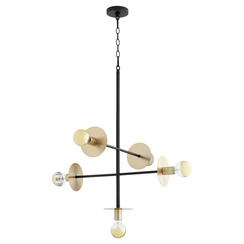 Quorum Voyager 5 Light Pendant, Noir and Aged Brass