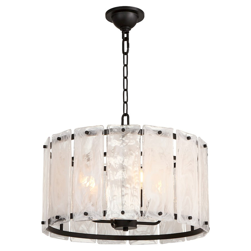 Quorum Prestige 4Lt Pendant, Matte Black/Clear/Alabaster