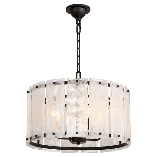 Quorum Prestige 4Lt Pendant, Matte Black/Clear/Alabaster