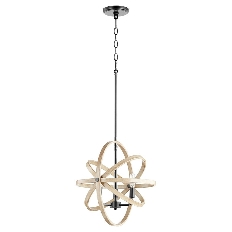 Quorum 3 Light Pendant, Noir and Driftwood finish