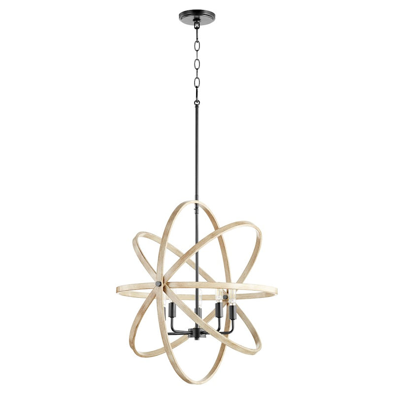 Quorum 5 Light Pendant, Noir and Driftwood finish