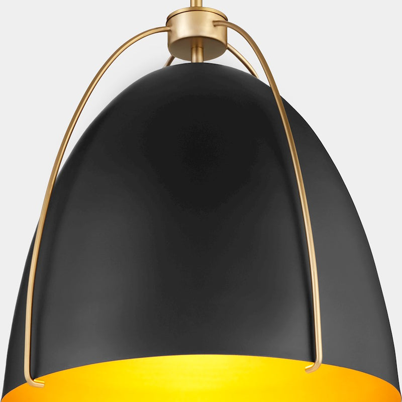 Quorum Jamie 3Lt 18" Pendant, Matte Black/Aged Brass