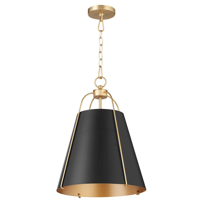 Quorum Ellen 1Lt 15" Pendant, Matte Black/Aged Brass - 861-1-5980