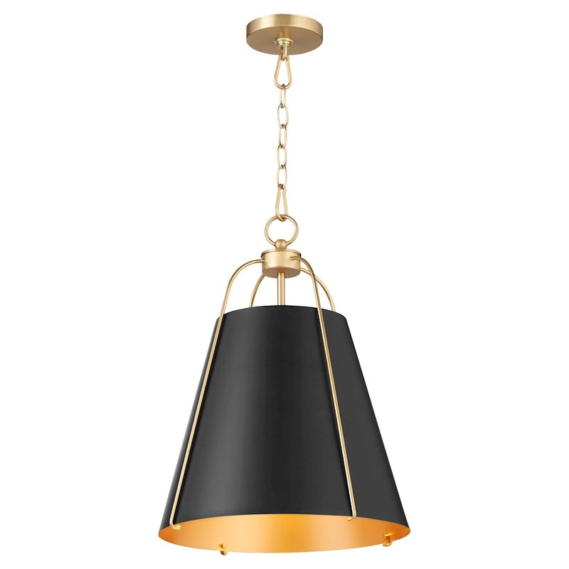 Quorum Ellen 1Lt 15" Pendant, Matte Black/Aged Brass