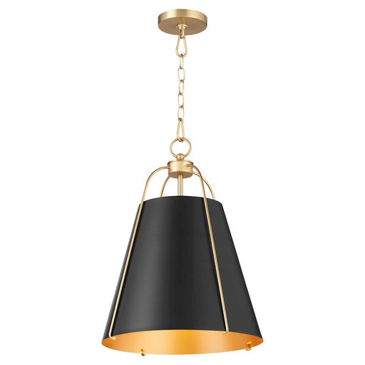 Quorum Ellen 1Lt 15" Pendant, Matte Black/Aged Brass