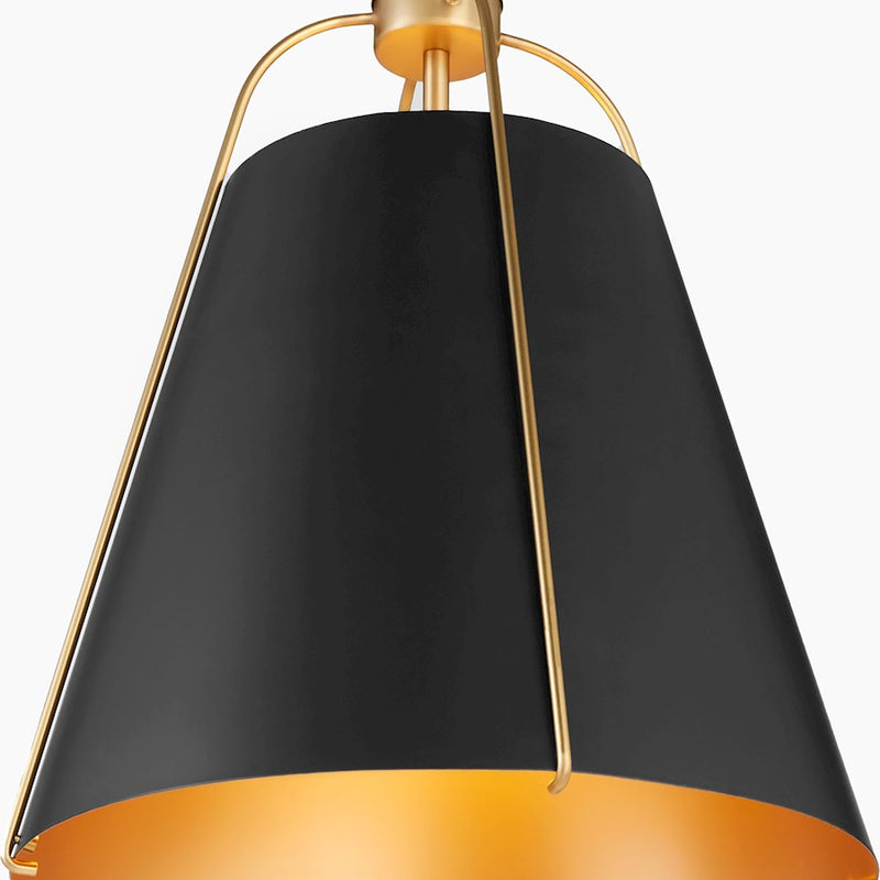 Quorum Ellen 1Lt 15" Pendant, Matte Black/Aged Brass
