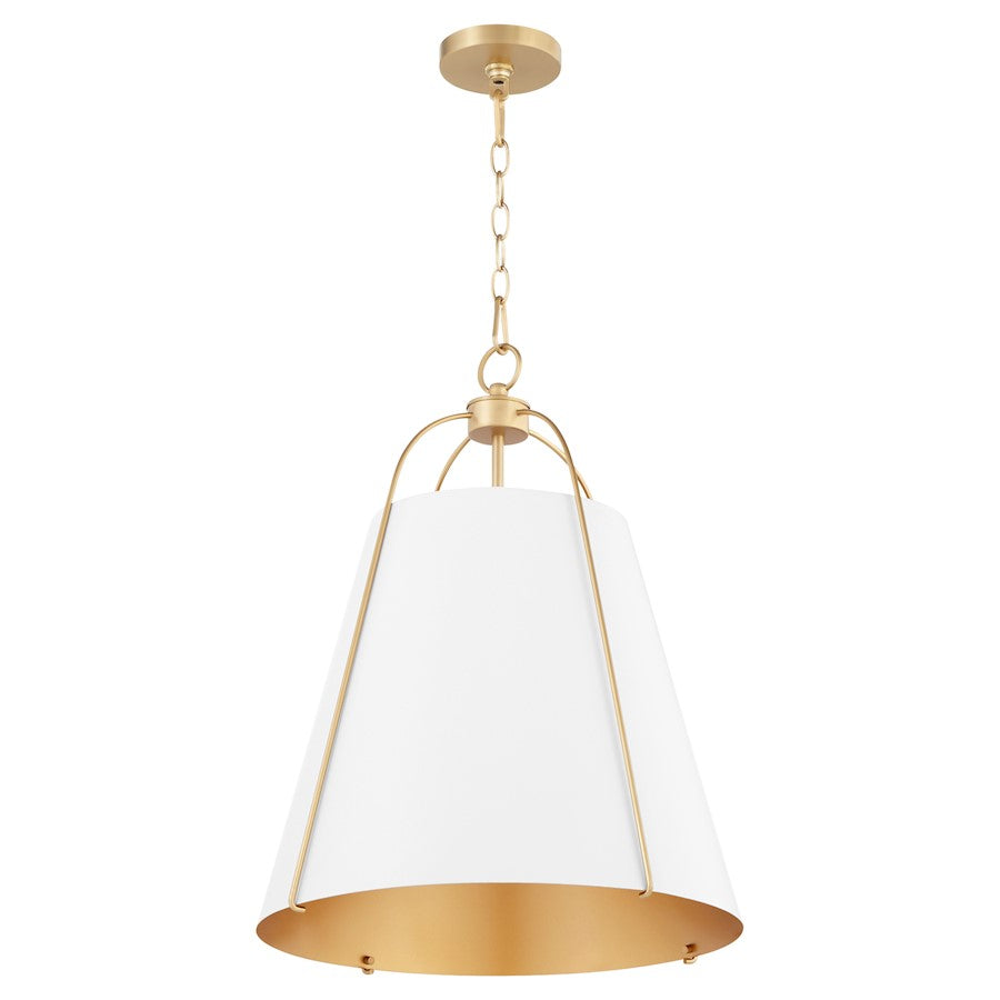 Quorum Ellen 3Lt 18" Pendant, Studio White/Aged Brass - 861-3-0880