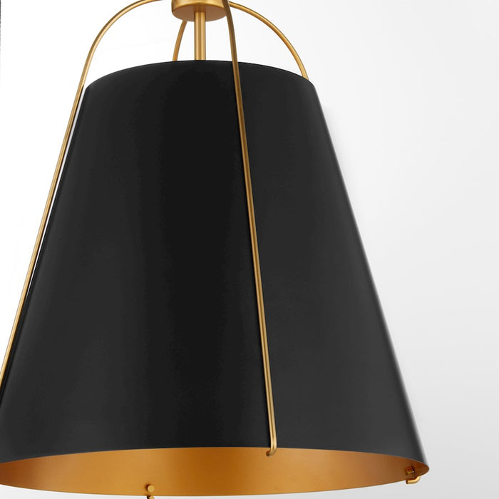 Quorum Ellen 3Lt 18" Pendant, Matte Black/Aged Brass