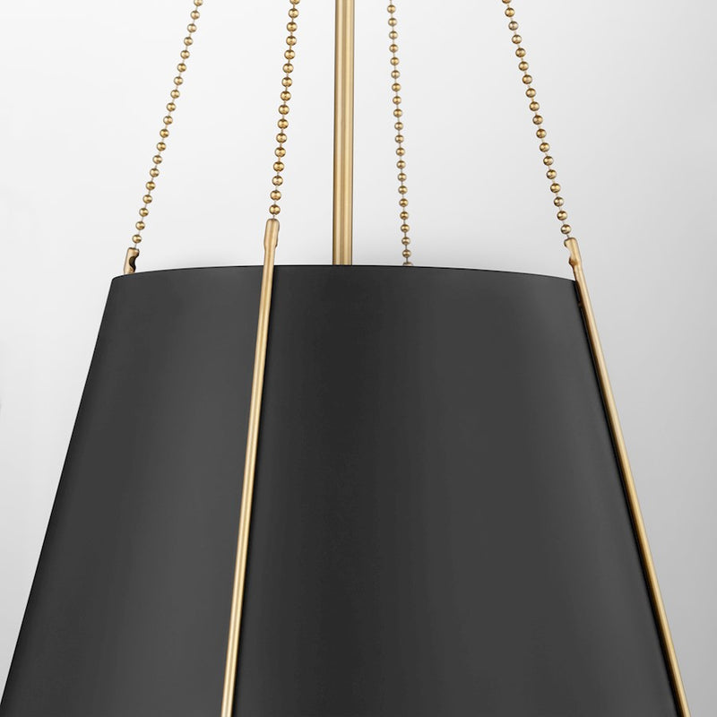 Quorum Denise 18" Pendant, Matte Black/Aged Brass