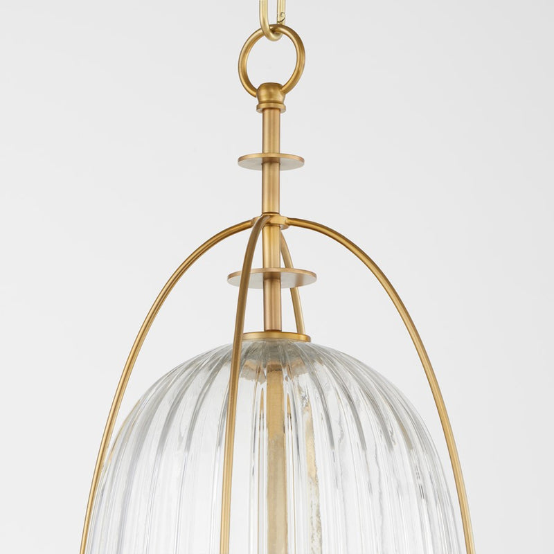Quorum Alice 11" Pendant, Aged Brass/Clear/Fluted