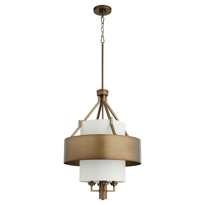 Quorum 4 Light Pendant, Dark Brass/White