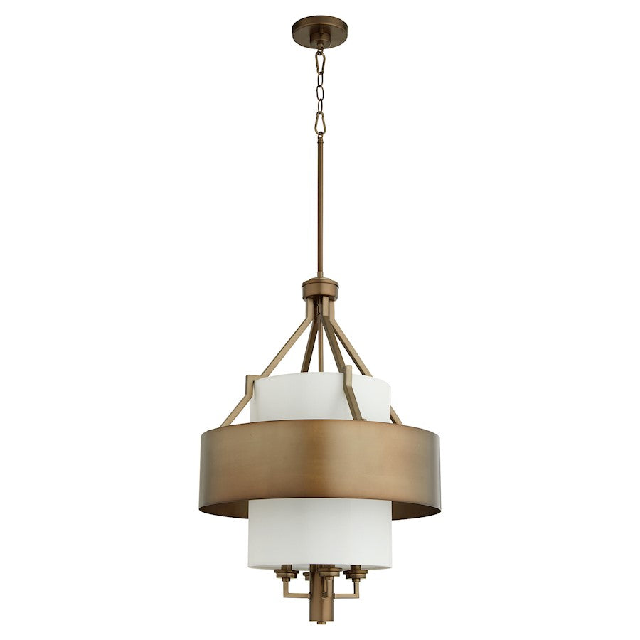 Quorum 4 Light Pendant, Dark Brass/White