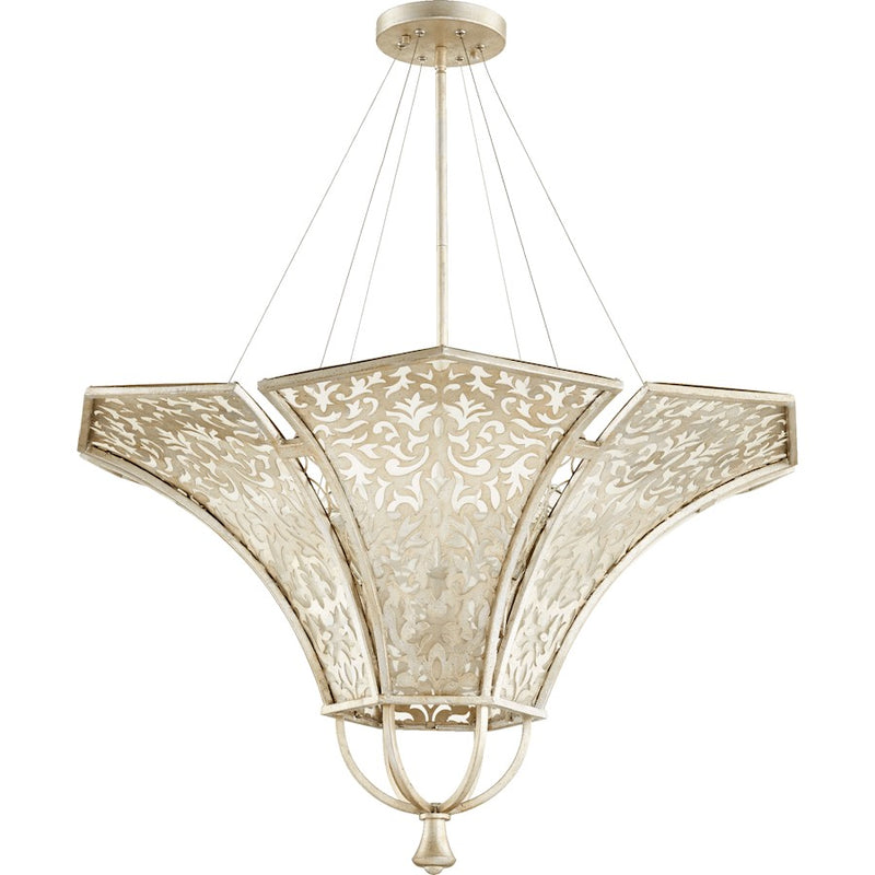 Quorum Bastille 6 Light 34' Pendant, Aged Silver Leaf