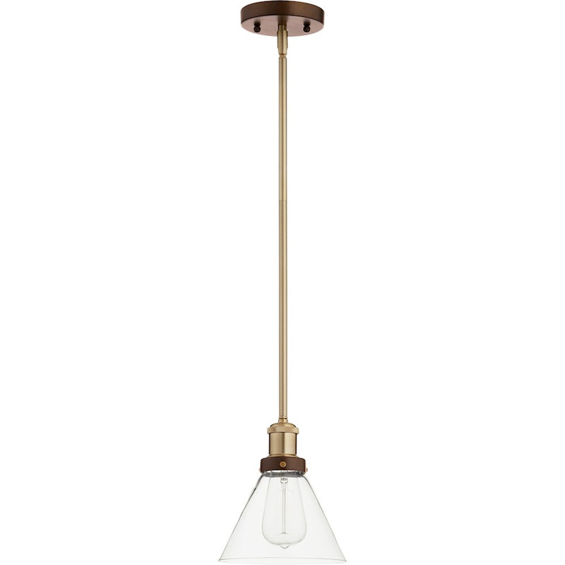 Quorum 7" Cone Pendant, Aged Brass with Oiled Bronze