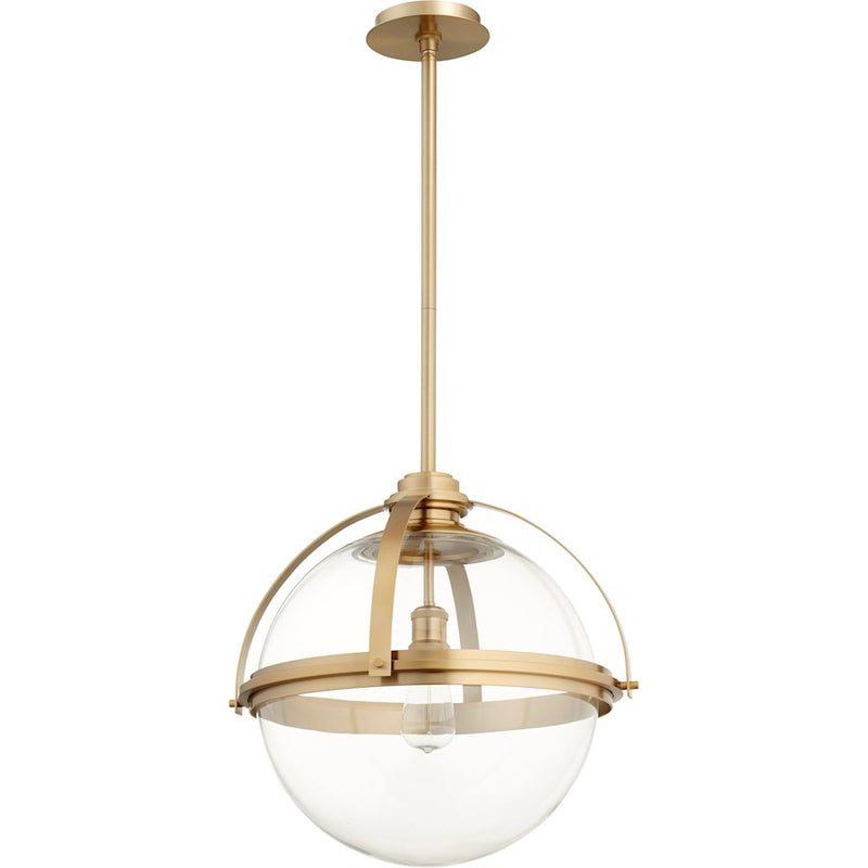 Quorum 20" Meridian Globe Pendant, Aged Brass