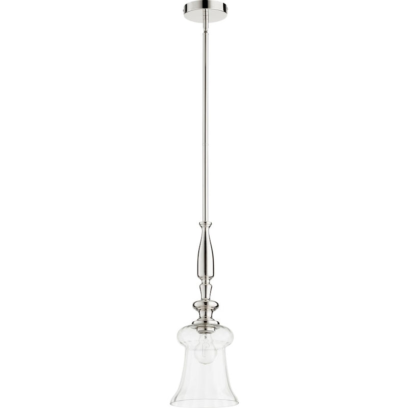 Quorum 1 Light Clear Glass Pendant, Polished Nickel