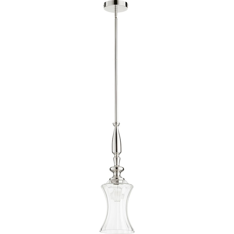 Quorum 1 Light Clear Glass Pendant, Nickel/Clear
