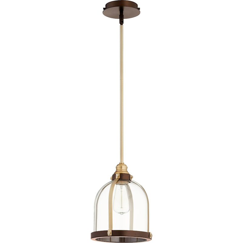 Quorum Banded Dome Pendant, Aged Brass with Oiled Bronze