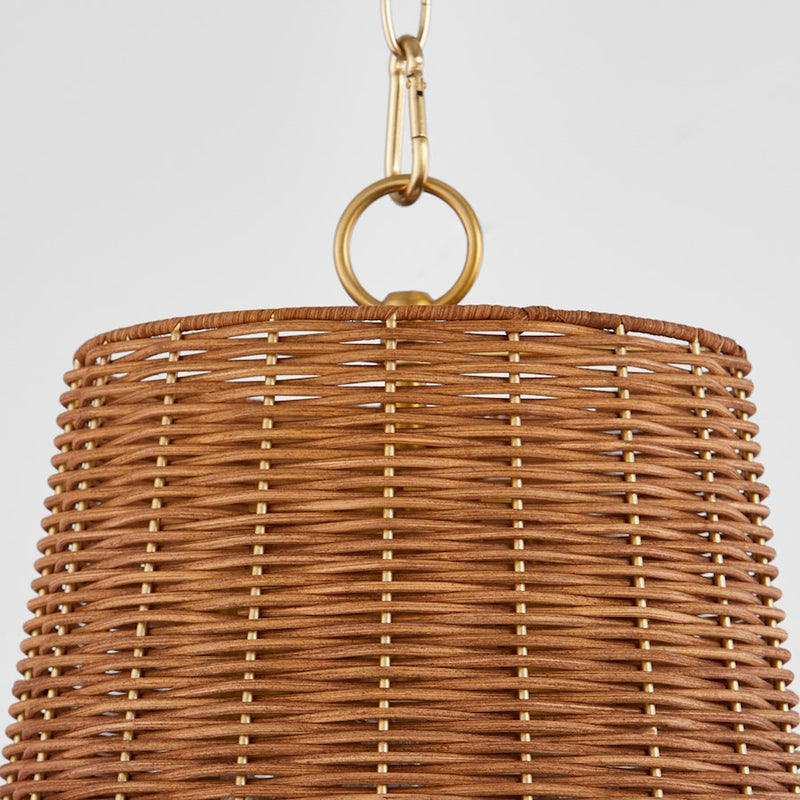 Quorum 3Lt Wicker Pendant, Aged Brass/Espresso