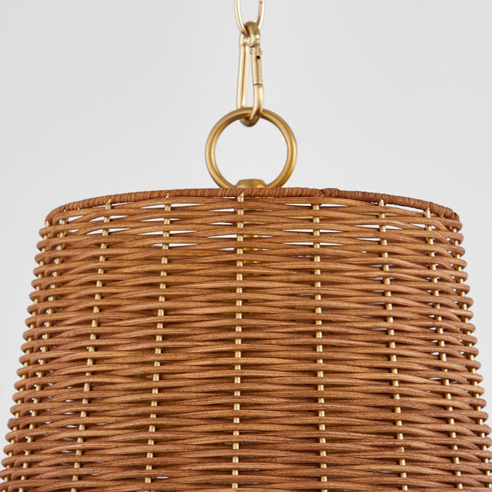 Quorum 3Lt Wicker Pendant, Aged Brass/Espresso
