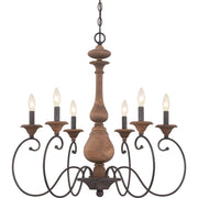 Quoizel Auburn 28in 6-Light Chandelier | Rustic Black Steel and Walnut Wood | Dining Room & Foyer | 28 x 28 x 28 in | Model ABN5006RK