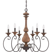 Quoizel Auburn 28in 6-Light Chandelier | Rustic Black Steel and Walnut Wood | Dining Room & Foyer | 28 x 28 x 28 in | Model ABN5006RK