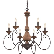 Quoizel Auburn 28in 6-Light Chandelier | Rustic Black Steel and Walnut Wood | Dining Room & Foyer | 28 x 28 x 28 in | Model ABN5006RK