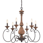 Quoizel Auburn 28in 6-Light Chandelier | Rustic Black Steel and Walnut Wood | Dining Room & Foyer | 28 x 28 x 28 in | Model ABN5006RK