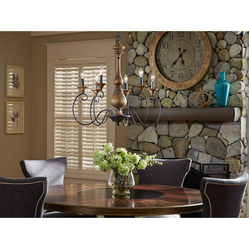 Quoizel Auburn 28in 6-Light Chandelier | Rustic Black Steel and Walnut Wood | Dining Room & Foyer | 28 x 28 x 28 in | Model ABN5006RK