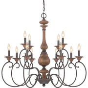 Quoizel Auburn 36in 12-Light Chandelier | Rustic Black Steel and Walnut Wood | Dining Room & Foyer | 36 x 36 x 31 in | Model ABN5012RK