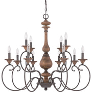 Quoizel Auburn 36in 12-Light Chandelier | Rustic Black Steel and Walnut Wood | Dining Room & Foyer | 36 x 36 x 31 in | Model ABN5012RK