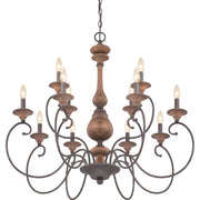 Quoizel Auburn 36in 12-Light Chandelier | Rustic Black Steel and Walnut Wood | Dining Room & Foyer | 36 x 36 x 31 in | Model ABN5012RK
