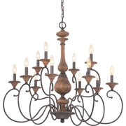Quoizel Auburn 36in 12-Light Chandelier | Rustic Black Steel and Walnut Wood | Dining Room & Foyer | 36 x 36 x 31 in | Model ABN5012RK