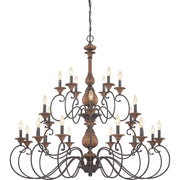 Quoizel Auburn 48in 24-Light Chandelier | Rustic Black Steel and Walnut Wood | Grand Foyer & Ballroom | 48 x 48 x 45 in | Model ABN5024RK