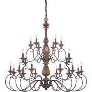Quoizel Auburn 48in 24-Light Chandelier | Rustic Black Steel and Walnut Wood | Grand Foyer & Ballroom | 48 x 48 x 45 in | Model ABN5024RK