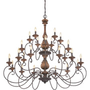Quoizel Auburn 48in 24-Light Chandelier | Rustic Black Steel and Walnut Wood | Grand Foyer & Ballroom | 48 x 48 x 45 in | Model ABN5024RK