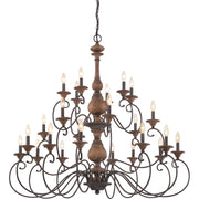 Quoizel Auburn 48in 24-Light Chandelier | Rustic Black Steel and Walnut Wood | Grand Foyer & Ballroom | 48 x 48 x 45 in | Model ABN5024RK