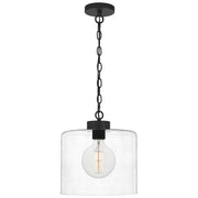 Quoizel Abner 12in 1-Light Pendant | Matte Black Steel and Clear Hammered Glass | Kitchen Island & Bath | 12 x 12 x 13.25 in | Model ABR1512MBK